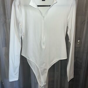 White Long Sleeve Zip Bodysuit